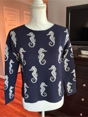 PRICE DROP! Cute Navy Blue sweater with Seahorse Design